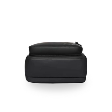 Black compact travel pouch with zip closure, ideal for organizing essentials during trips or daily commutes.