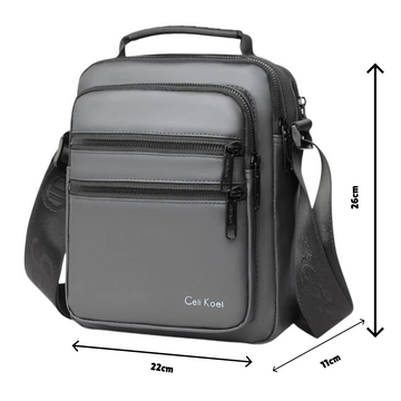 Grey Celi Koel crossbody bag with dimensions 26x22x11cm, ideal for travel or daily use
