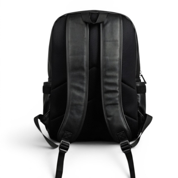 Black laptop backpack with padded mesh back and adjustable straps for travel or school