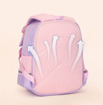 Pink and purple student backpack with breathable mesh back panel for comfort