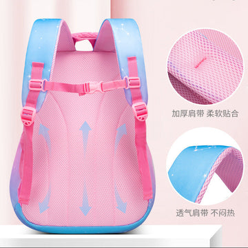 Pink and blue kids backpack with padded, breathable shoulder straps for school or travel