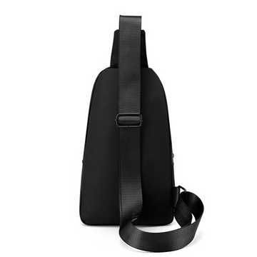 Black sling backpack with adjustable strap, ideal for travel and daily use