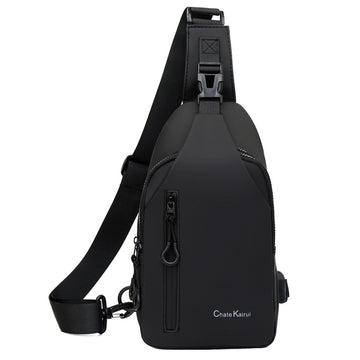 Black Chate Kairui sling bag with adjustable strap, front zipper pocket, ideal for travel or daily use
