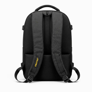 Black OMAVGS backpack with mesh back panel and adjustable straps for travel or school