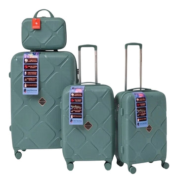 Green travel luggage set with diamond pattern, ideal for students and travelers, featuring durable design and wheels.