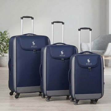 Navy blue Polo luggage set with spinner wheels, ideal for travel and students