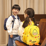 Kids wearing colorful G.DUCK backpacks, perfect for school or travel