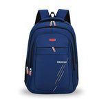 Blue QIWEISPORT backpack with multiple zippers, ideal for students and travel, featuring durable design and front pocket.