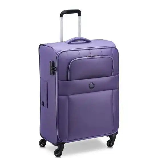 Purple rolling travel suitcase with 4 wheels and telescopic handle, ideal for students and travelers