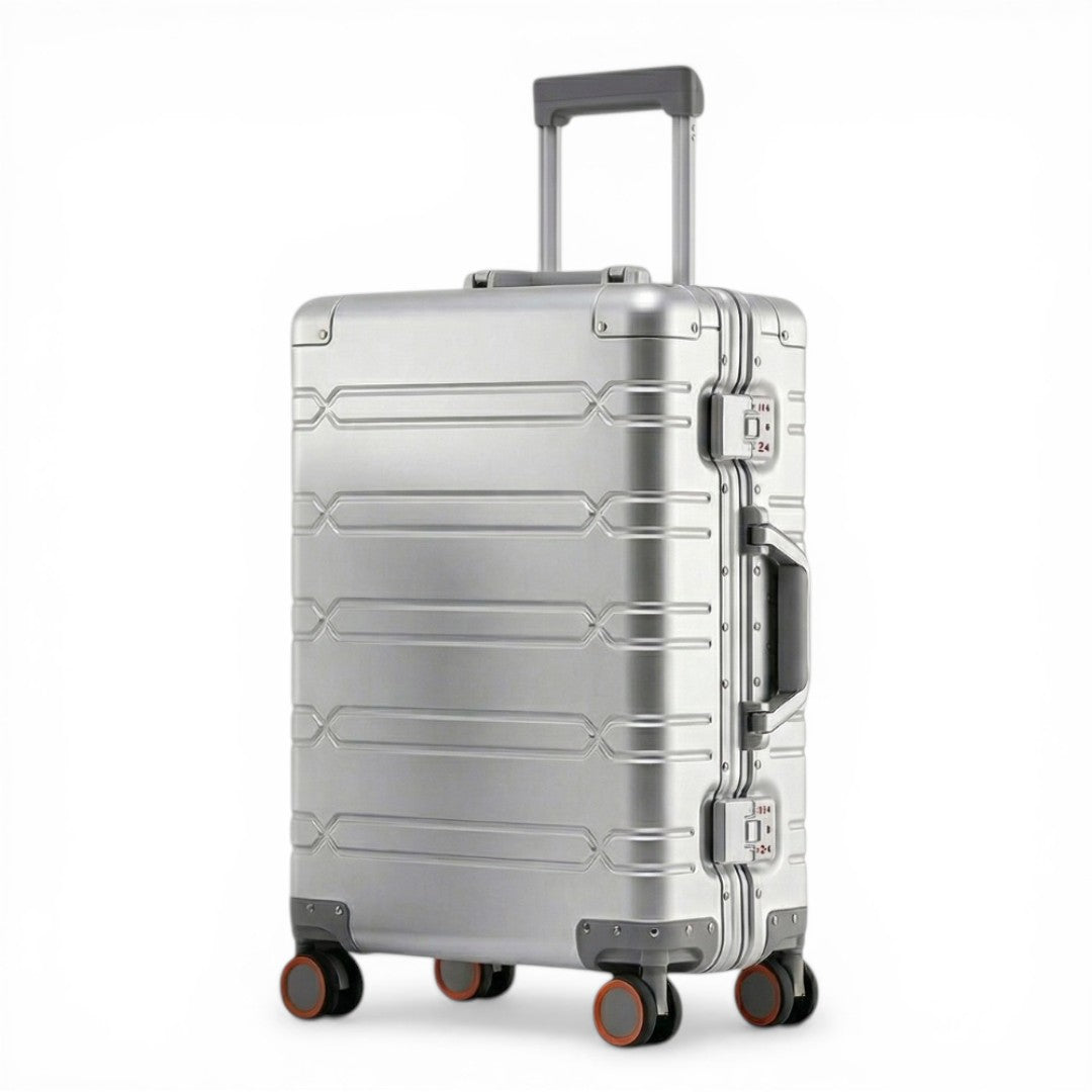 Minimalist Silver Aluminum Large Check-in Suitcase