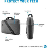 HP Prelude 15.6-inch laptop bag with adjustable strap, water-resistant coating, and trolley pass-through for travel