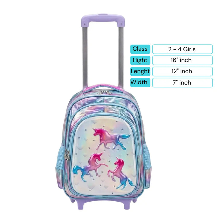 Kids 16" Wheeled Trolley School Backpack for Girls (Class 2 to 4)