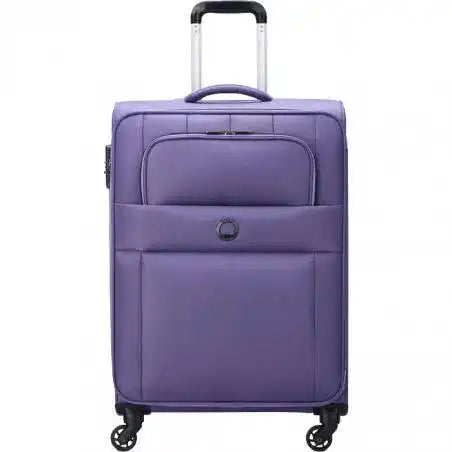Purple softside travel luggage with spinner wheels and telescopic handle for easy mobility
