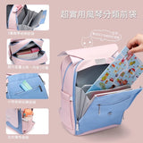 Pink and blue kids school backpack with multi-compartment organization, ideal for students and travel