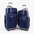 Set of blue suitcases with Polo Ralph Lauren logo on a white background