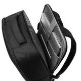 Black laptop backpack with padded compartments for laptop and tablet, ideal for students and travelers
