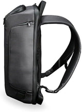 Black laptop backpack with padded straps and front pocket, ideal for students and travel