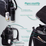 Black travel backpack with water-repellent fabric, double zippers, laptop pocket, and bottle holder for versatile use