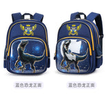 Blue dinosaur print school backpack with 3D effect, ideal for kids and students