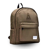 Olive green SHAP backpack with front pocket, ideal for students and travel