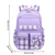 A light purple backpack with plaid accents, shown with dimension lines indicating a height of 46cm, width of 32cm, and depth of 20cm.