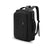 Sleek black backpack with multiple compartments and padded shoulder straps on white background