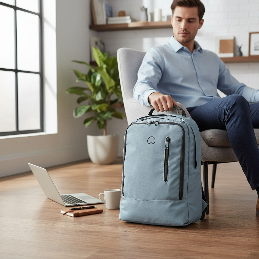 DELSEY Maubourg Backpack – 15L, Blue, Padded Laptop Compartment (15.6