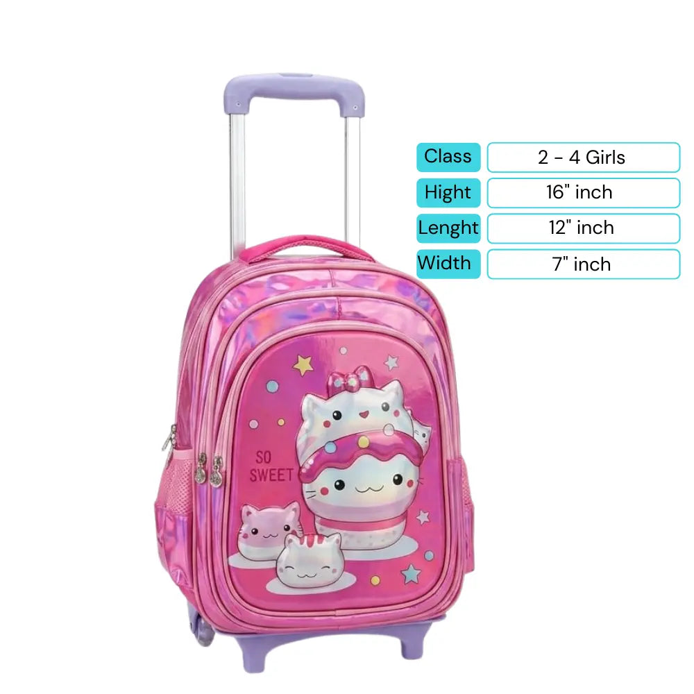 Kids 16" Wheeled Trolley School Backpack for Girls (Class 2 to 4)