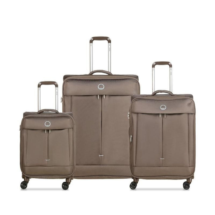 Delsey Flight Antitheft Chestnut: 3-piece rolling luggage set with secure zippers, smooth spinner wheels, and modular compartments for easy travel.