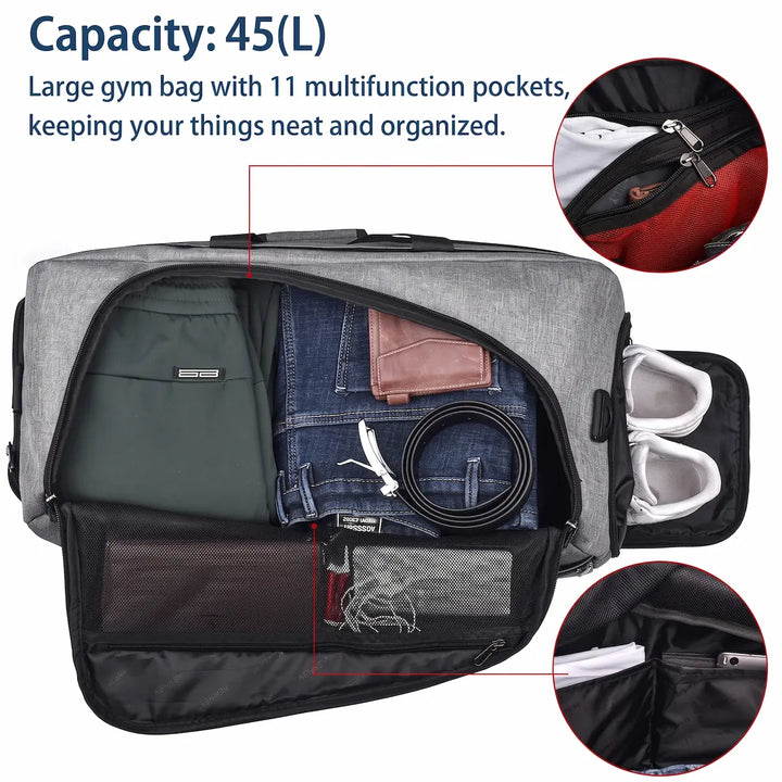 NUBILY Men's Sports Fitness Gym Bag with Shoe Compartment