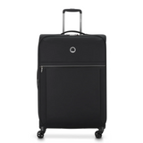 Black Delsey softside suitcase with spinner wheels and telescopic handle for travel
