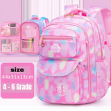 Pink tie-dye school backpack for grades 4-6, 44x31x13cm, with heart zipper pulls and star print