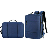 Blue laptop backpack and matching briefcase for travel or school, durable fabric with black zippers