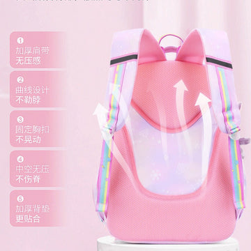 Pink backpack with a bow on a pink background