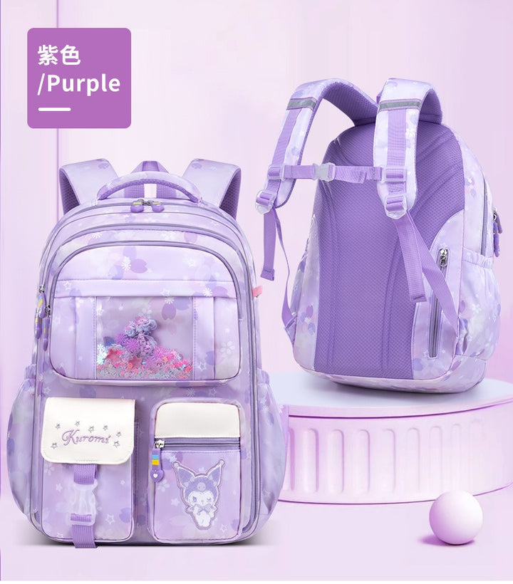 Kuromi Kids Backpack Floral Satin Backpack 3 to 6 Grade