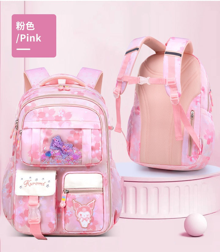 Kuromi Kids Backpack Floral Satin Backpack 3 to 6 Grade