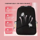 Comfortable breathable black backpack with thick shoulder straps, S-shaped design, bee mesh, and reinforced back
