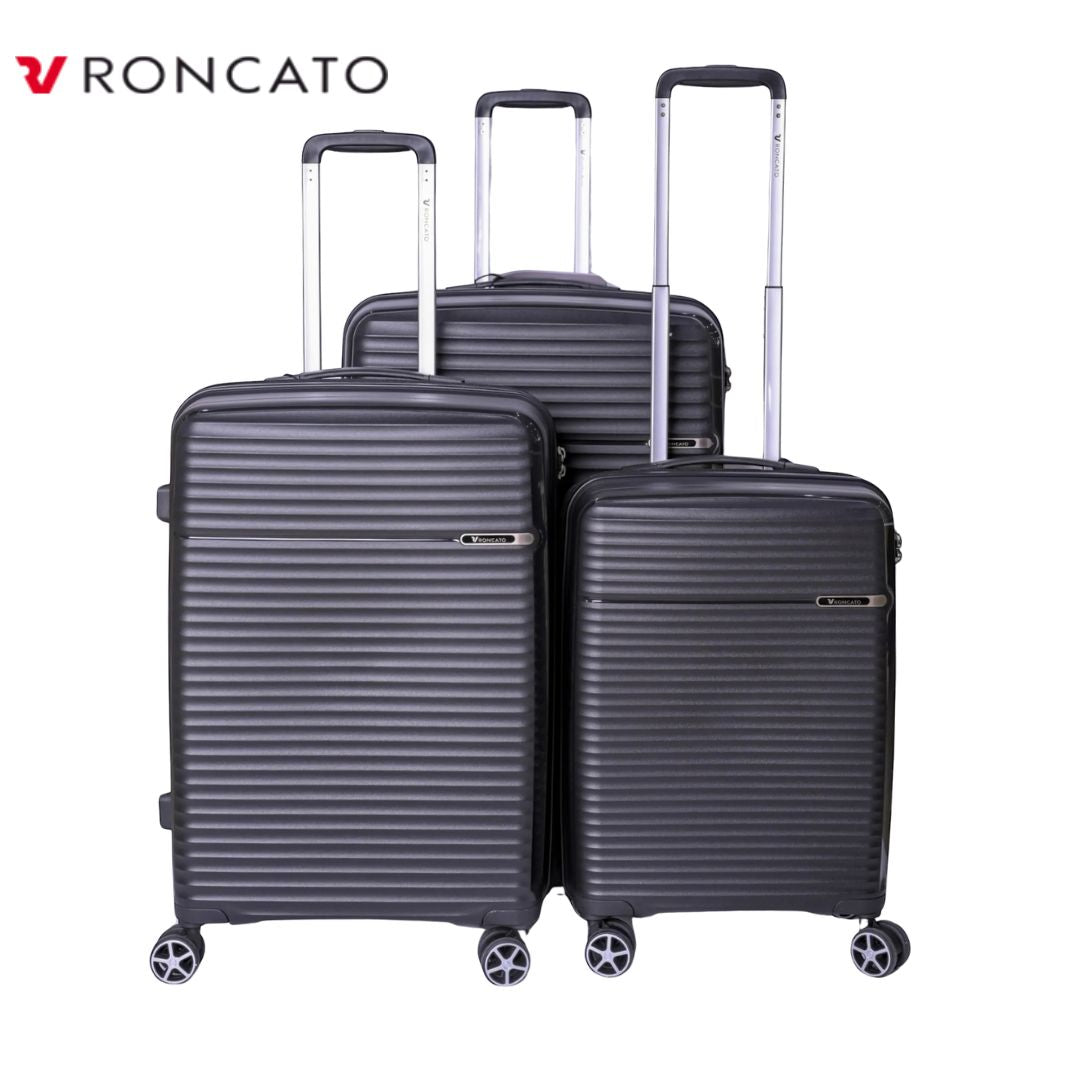 Roncato hard shell luggage set with spinner wheels, ideal for travel and students