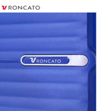 Blue Roncato hard-shell suitcase with textured design and brand emblem