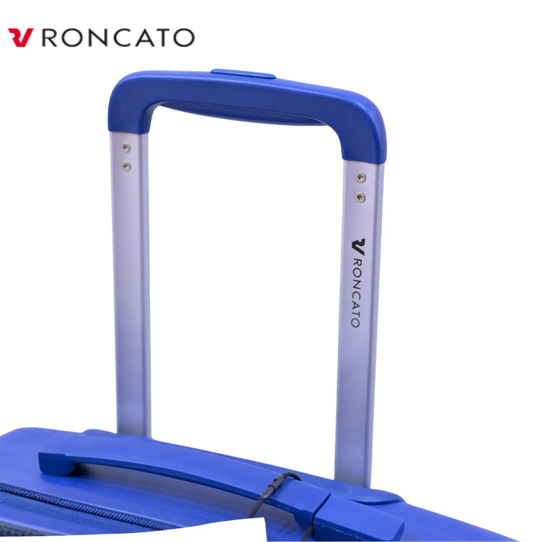 Blue Roncato travel luggage with extendable handle, ideal for students and travelers