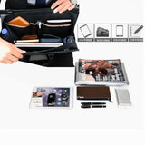 Organized laptop bag with compartments for wallet, tablet, phone, notebook, and accessories