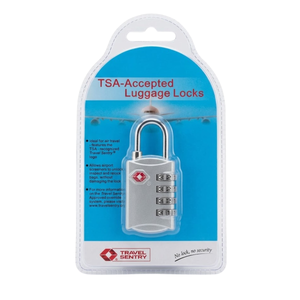 TSA Accepted luggage lock in packaging with Travel Sentry logo