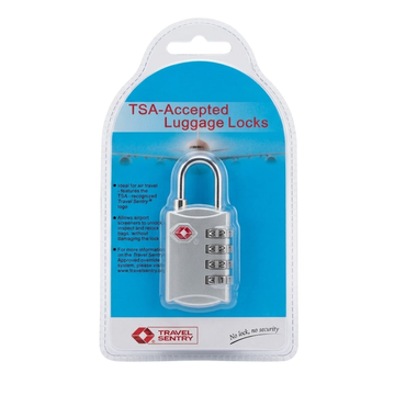 TSA Accepted luggage lock in packaging with Travel Sentry logo