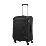 Black suitcase with American Tourister logo on a white background