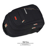 Black QIWESPORT laptop backpack with multiple zippered compartments and red tag accents