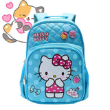 Blue Hello Kitty kids backpack with polka dots, pink bow, and cute character design for school or travel
