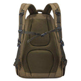 Padded brown backpack with breathable mesh back, adjustable shoulder and chest straps