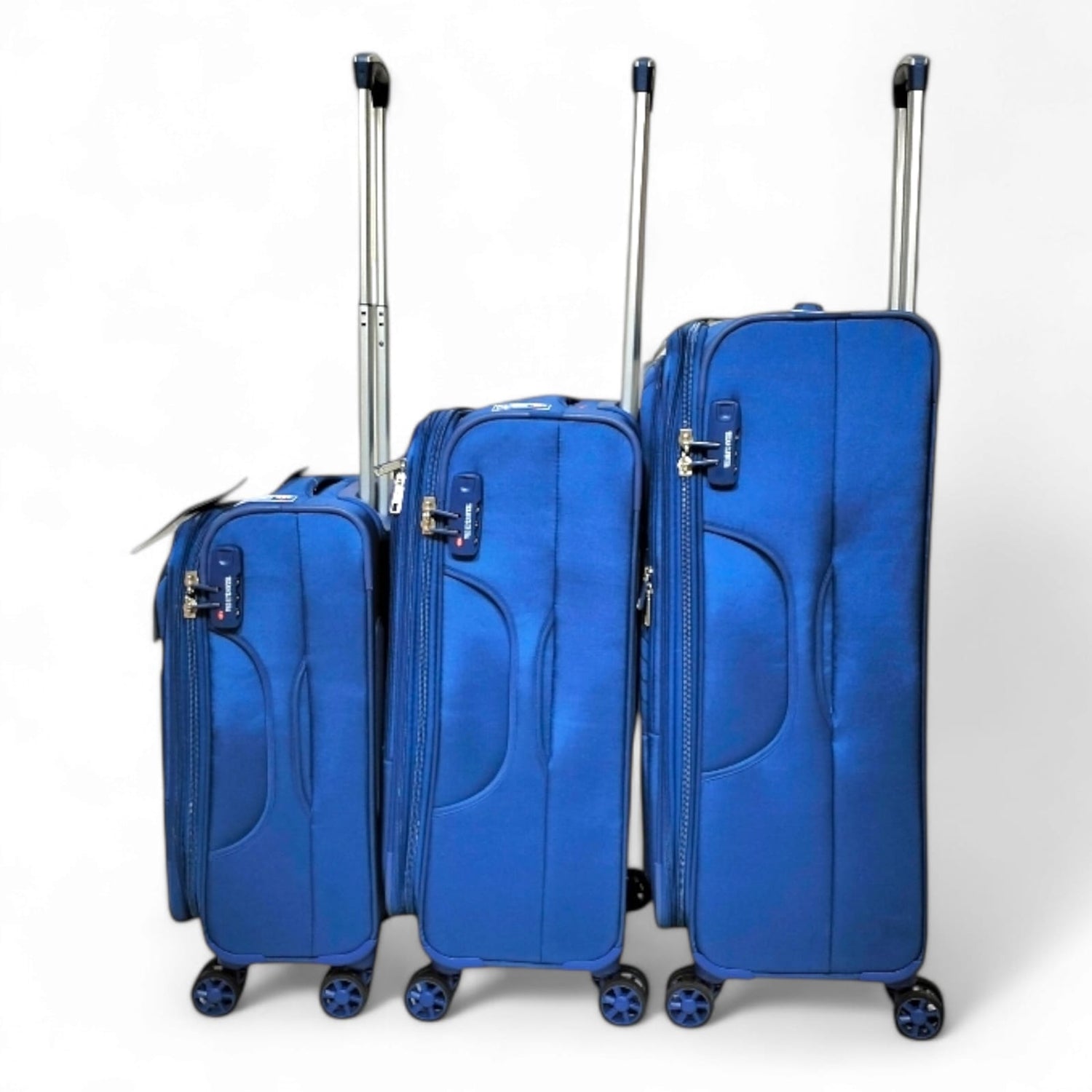 Blue softside luggage set with spinner wheels, ideal for travel and students