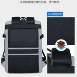 Grey and black laptop backpack with breathable mesh back panel and 2cm padded straps for comfort