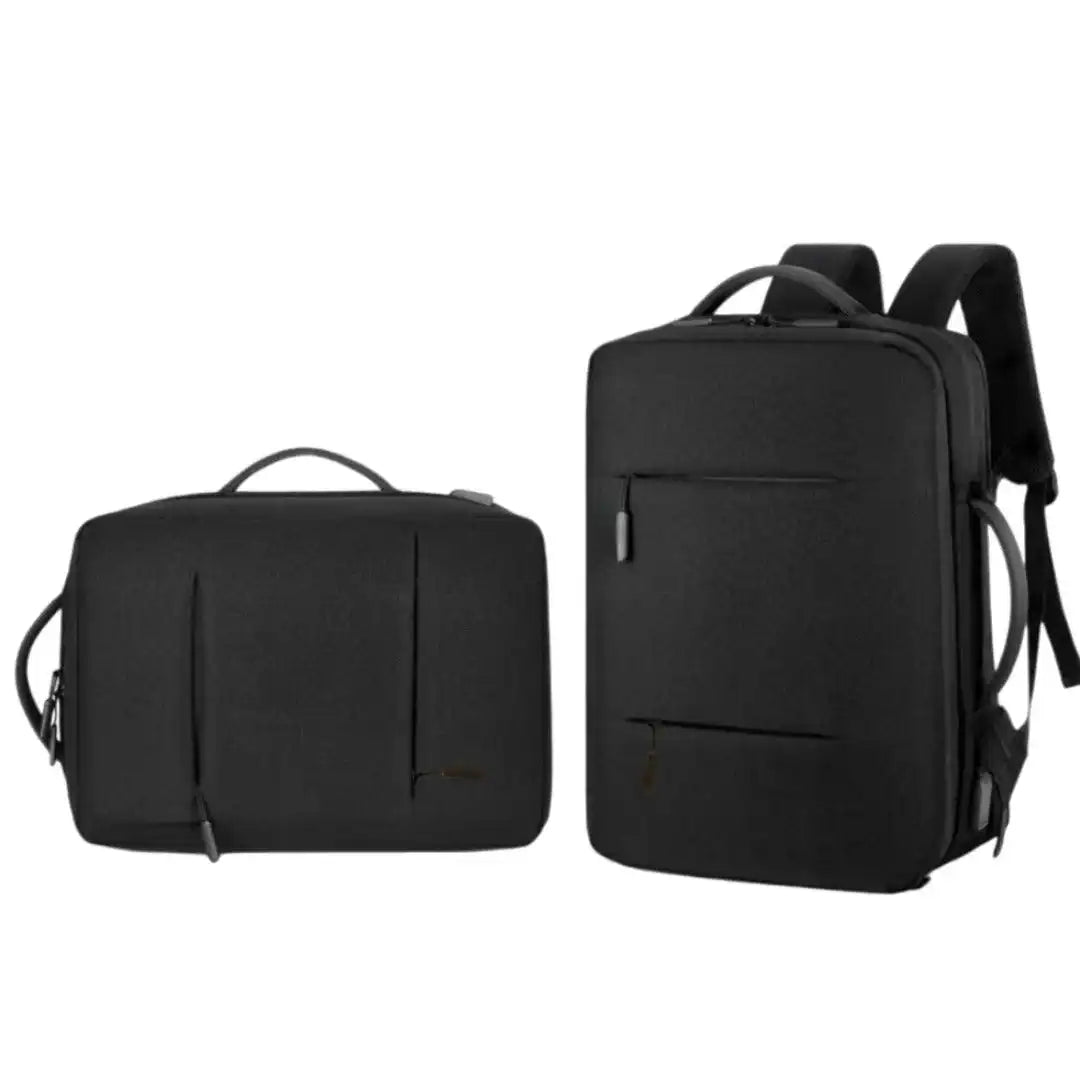 Black laptop backpack and briefcase for students and travel, sleek design with multiple pockets
